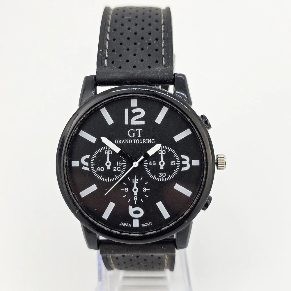 Men's Watch 44MM Black Dial Black‎ Plastic Bands New Battery